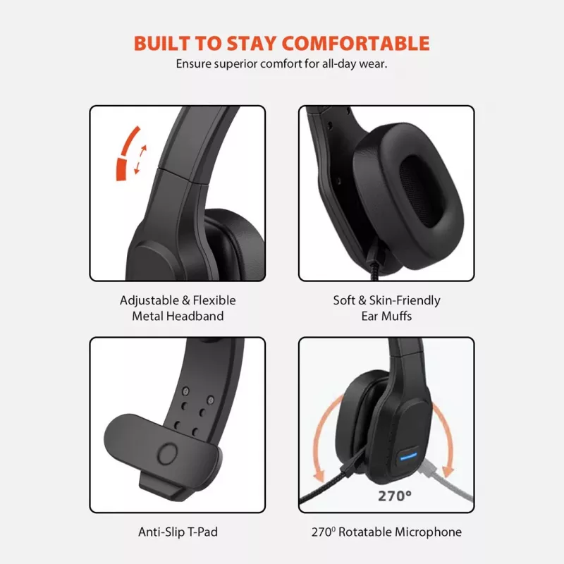 Audiocore 74452 Bluetooth ausinės su triukšmo slopinimo mikrofonu, skirtos skambučių centrams, biurui