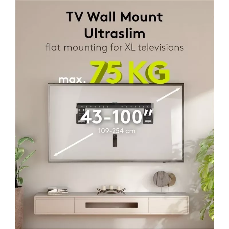 Fiksuotas TV sieninis laikiklis WENTRONIC Goobay Ultraslim 70822 XL juodas plokščiaekraniams