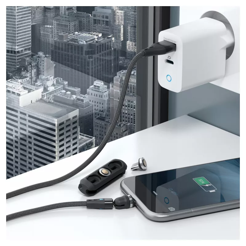 USB laidas RealPower MagneticCharge3 1m USB A juodas