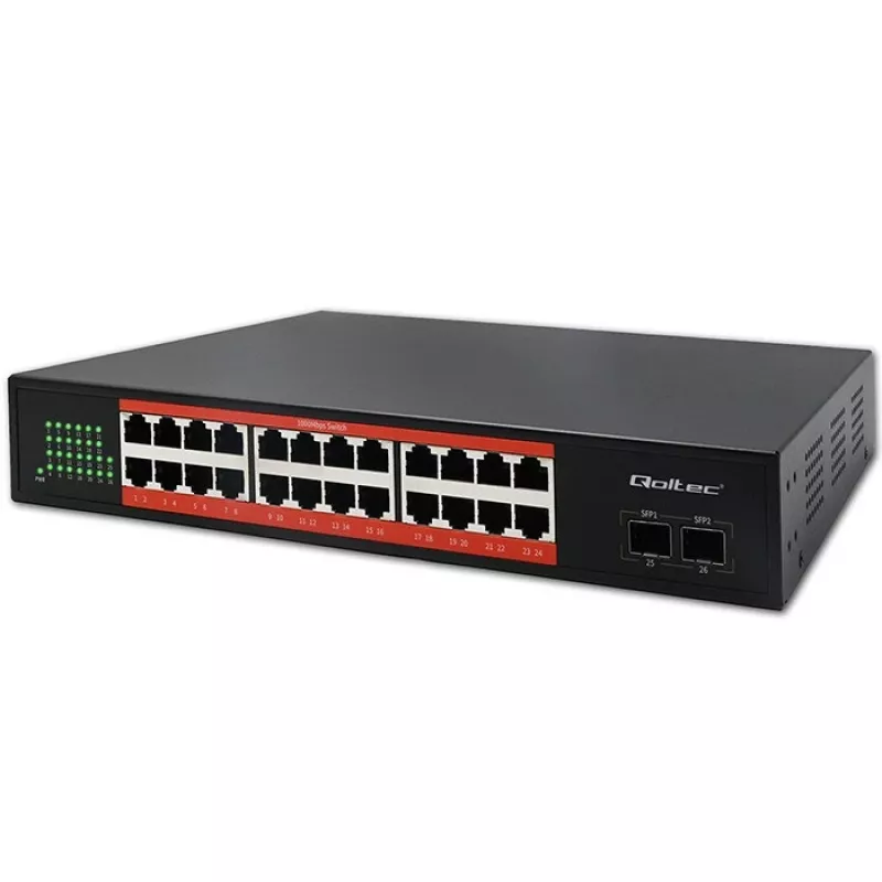 Tinklo jungiklis QOLTEC Gigabit Ethernet PoE 24xRJ45 2xSFP