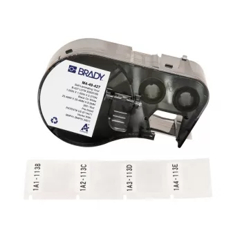 Brady M4-49-427, savaiminio laminavimo vinilinė etiketė, balta/skaidri, 25,40 x 9,53(25,40) mm, nuolatinis lipnumas, kabelio skersmeniui 2,70–5,10 mm (260 vnt.)
