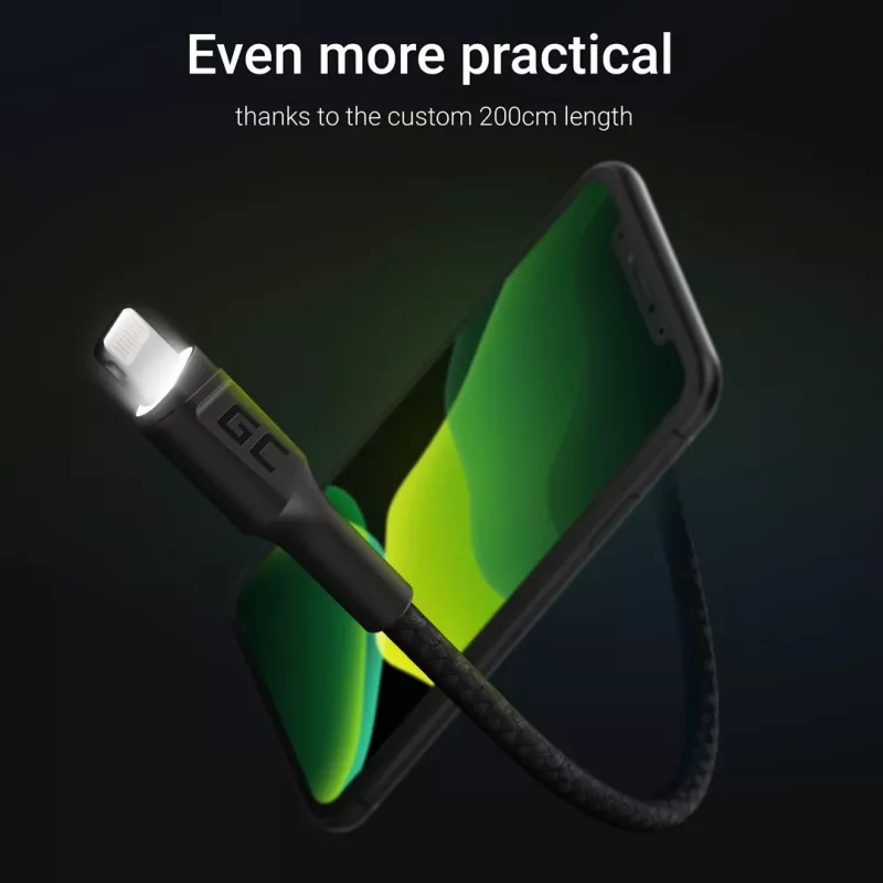 Laidas Lightning – USB A Green Cell KABGC12, 2 m, juodas