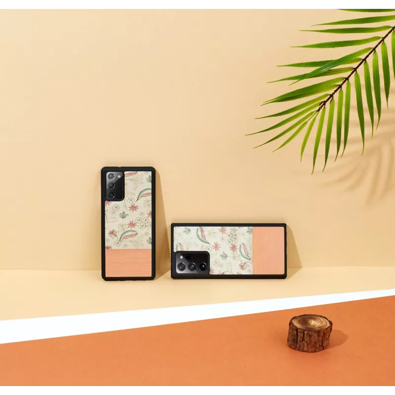 Apsauginis dėklas man and wood Samsung Galaxy Note20 Ultra — Rožinis gėlių raštas juodame fone