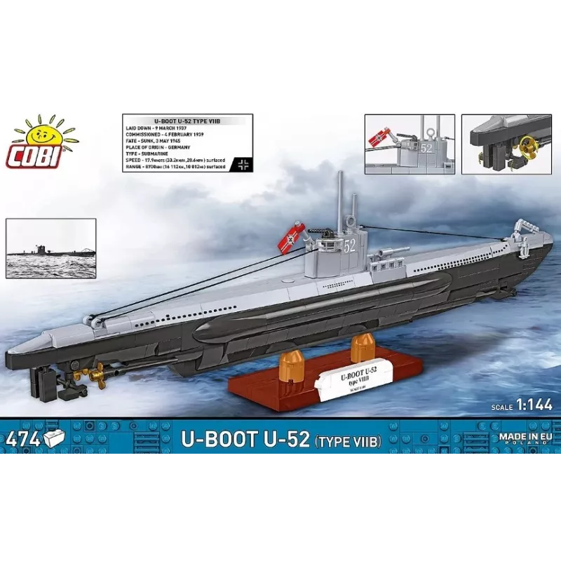 Konstrukcinis rinkinys Cobi U-Boot U-52 — 474 detalių modelis