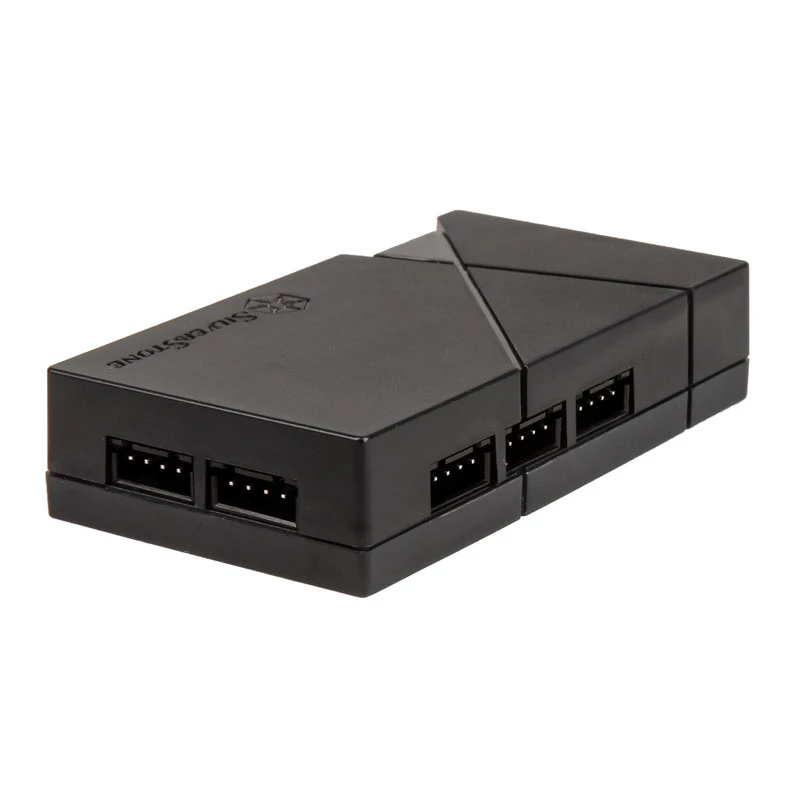 Ventiliatorių greičio valdiklis SilverStone LSB01 – 3 kanalų rankinis valdiklis, juodas plastikinis korpusas, 46×19 mm