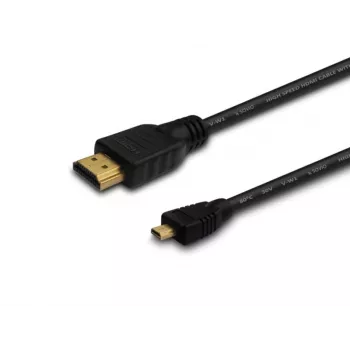 HDMI kabelis SAVIO CL-39 1 m — A tipo (vyriškas) į D tipo Micro (vyriškas), HDMI 1.4, 4096x2160, ARC, Ethernet, paauksuoti kontaktai, juodas