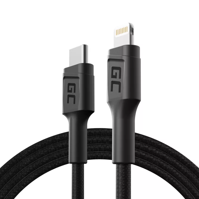 Green Cell PowerStream KABGC07 USB-C į Lightning kabelis, 1 m, PD, Apple MFi, juodas
