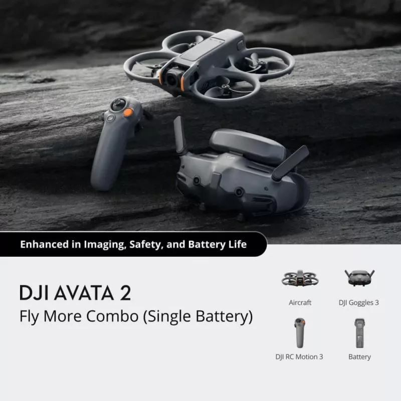DJI Avata 2 „Fly More Combo“ (1 baterija) – 4 rotoriai, 12 MP, 3840 x 2880 pikselių, juoda