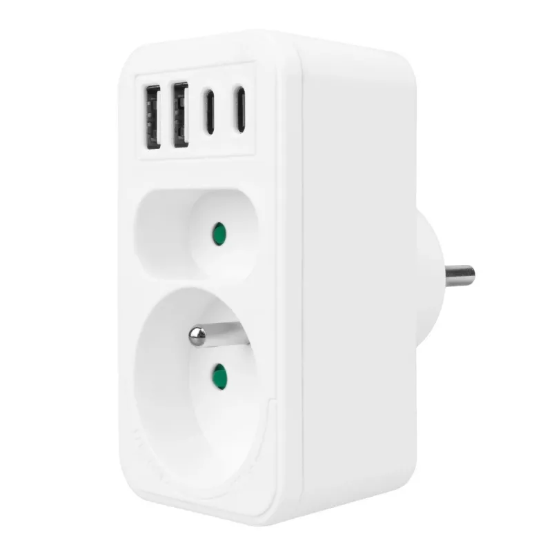 Maitinimo skirstytuvas MACLEAN MCE249 F/W – 2x kištukiniai lizdai (16A + 6A) ir 4x USB (2x A, 2x C PD 20W)