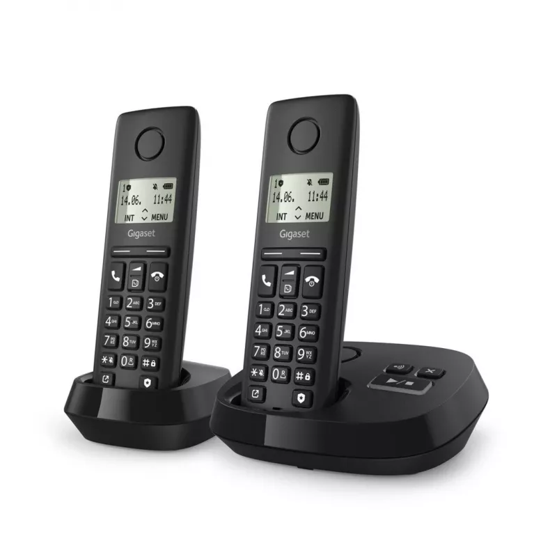Belaidis analoginis/DECT telefonas Gigaset PURE 100A Duo – 2 rageliai, garsiakalbis, skambučio numerio rodymas, 1,5 colio ekranas, juoda