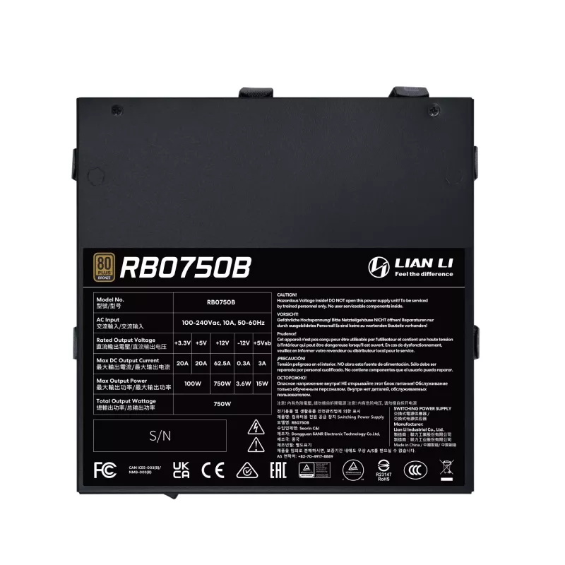 Maitinimo blokas Lian Li RB0750B.B 750 W ATX 24-pin, 80 PLUS Bronze, 135 mm ventiliatorius, juodas
