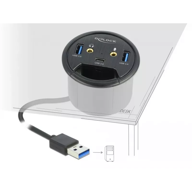 DeLOCK 3 prievadų USB į stalą montuojamas centras 62794