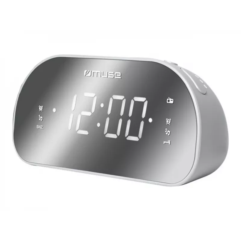 Radijo laikrodis Muse M-170CMR – skaitmeninis radijo laikrodis su 1.2 colio LED ekranu, FM imtuvu, maitinimas 230 V, AAA atsarginė baterija, veidrodinis/baltas