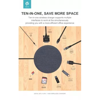 Devia 12-in-1 USB-C dokų stotelė su belaidžiu įkrovikliu