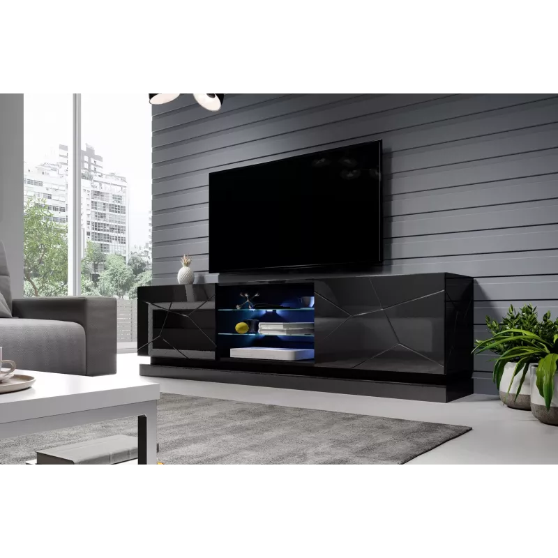 Cama TV spintelė QIU 200 MDF juodas blizgus/juodas blizgus