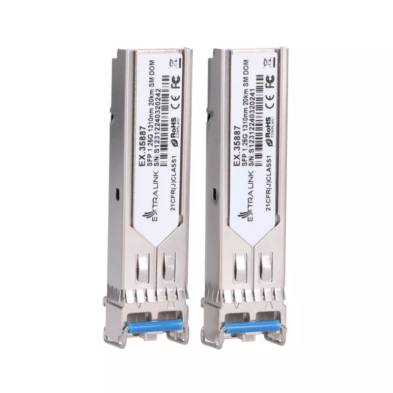 Extralink SFP 1.25G modulis 2 vnt., 1.25 Gbps, LC/UPC, 1310 nm, 20 km, vienmodis, DOM