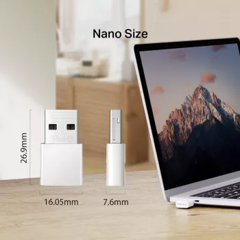 Belaidis USB tinklo adapteris MERCUSYS MA30N – dviejų juostų Wi-Fi (2,4/5 GHz), 400/867 Mbps, USB 2.0, vidinė antena, baltas