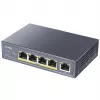 Cudy GS1005P tinklo jungiklis – 5 prievadų Gigabit Ethernet su 4 PoE prievadais, 60 W, metalinis korpusas, montuojamas į stelažą