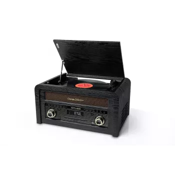 Patefonas muse MT-115 W – juodas/auksinis, 33-45-78 aps./min., J formos tonearmas, sukamas garsumas, 240 V kintamoji srovė