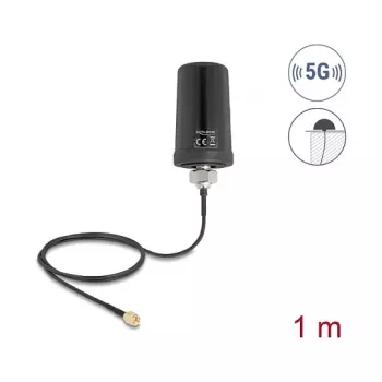 Išorinė antena DELOCK 81473 – 5G LTE, GNSS, Wi‑Fi 6, SMA jungtis, stiprinimas 1,1–4,0 dBi, įvairiakryptė
