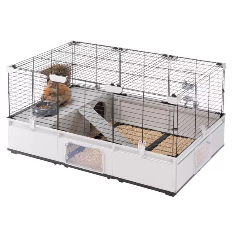 Narvas FERPLAST Modular 2 triušiams ir jūrų kiaulytėms 109x72x56 cm, metalinis, pilkas, tarpai tarp strypų 23 mm