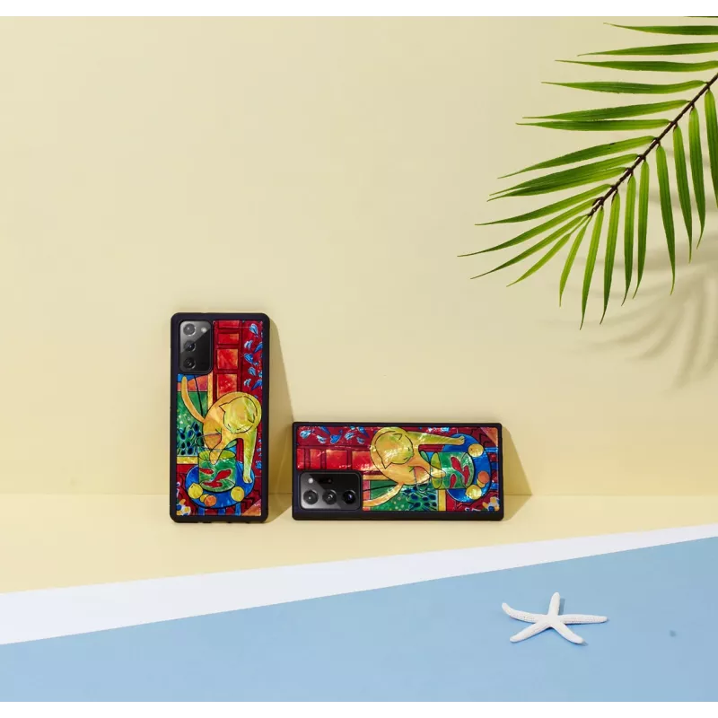 Apsauginis telefono dėklas iKins Samsung Galaxy Note 20 su raudonos katės ir žuvies dizainu