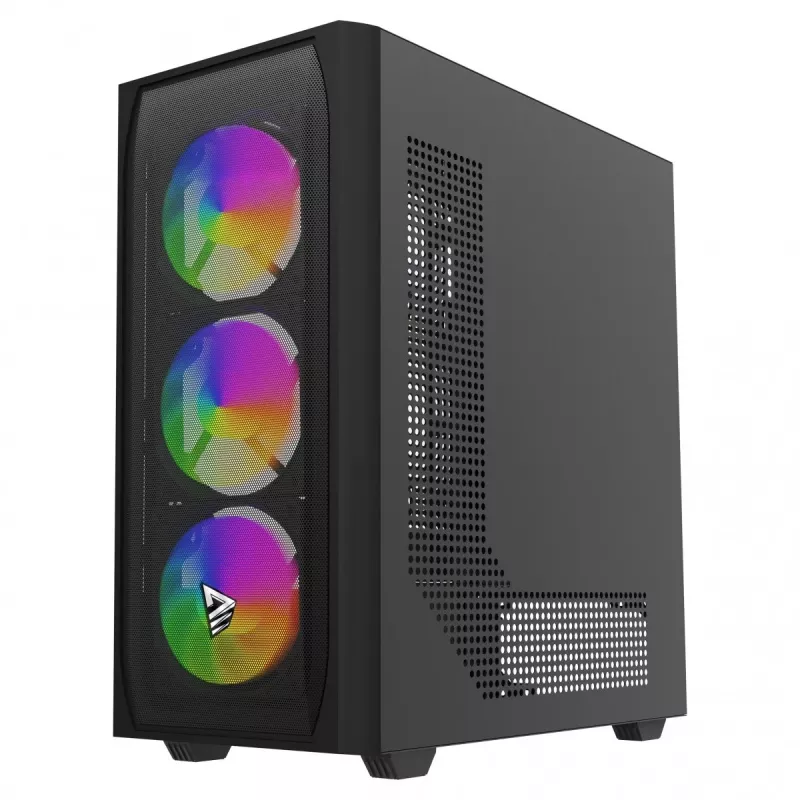 PC korpusas SAVIO Noctis Flow RGB — Cube, ATX/Mini-ITX, 3x 120 mm priekiniai ventiliatoriai, grūdintas stiklas šone, maks. GPU 35 cm