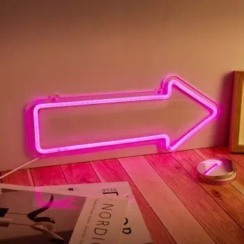 Neoninė rodyklės sieninė lempa MANTA SNL107PK – rožinis dekoratyvinis LED ženklas