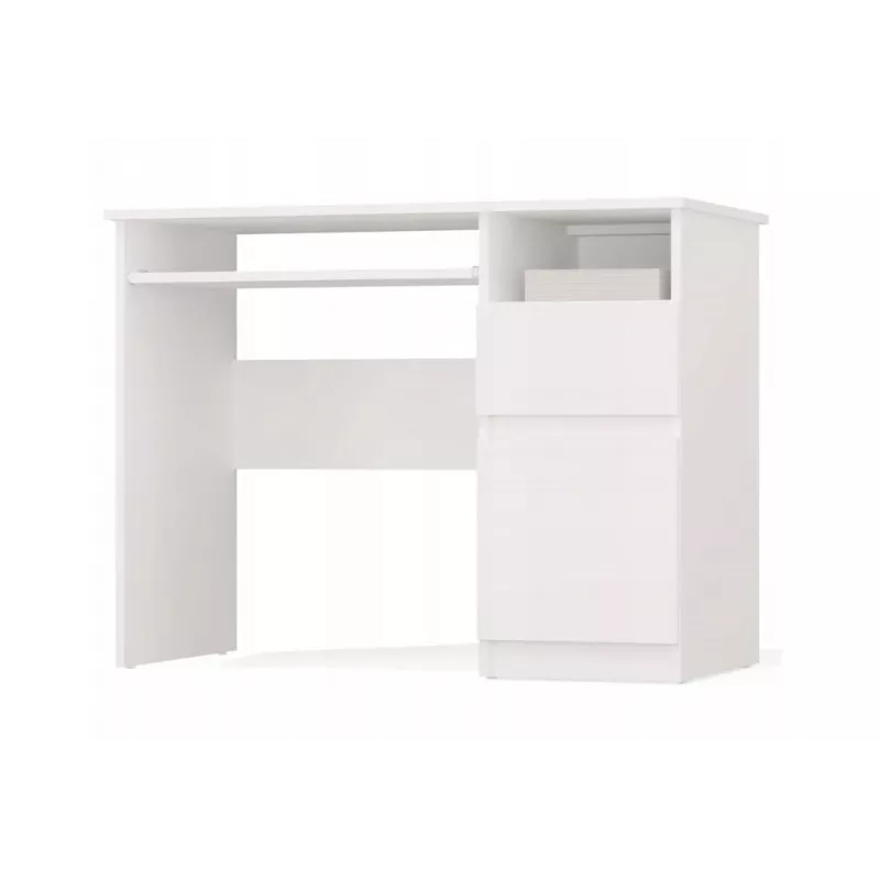 Stalinis kompiuterinis stalas PORTO Desk Right White, 985×510×755 mm, 1 stalčius, klaviatūros lentyna
