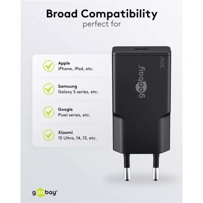 Goobay USB-C™ PD GaN greitasis įkroviklis Slim (30 W) juodas