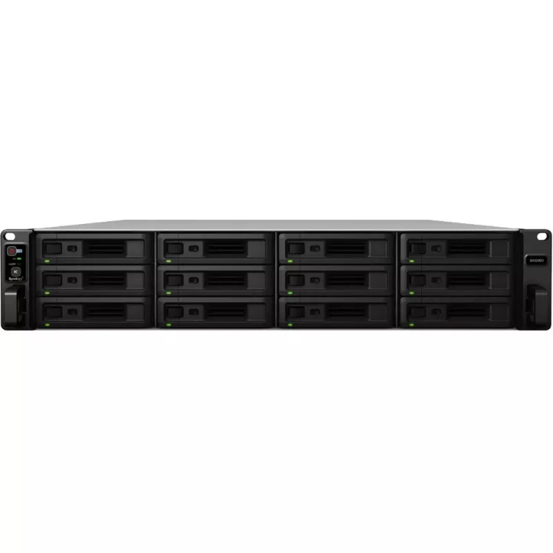 Synology SA3200D NAS serveris, 12 vietų, montuojamas į stelažą, RAID 0/1/5/6/10/JBOD/RAID F1, 16 GB RAM, GbE/10GbE, iSCSI, 2U (SA3200D)