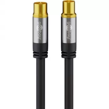 Goobay TV antenos laidas (135 dB tipas), 4x ekranuotas, 2 m, juodas – auksuotas, Koax lizdas > Koax kištukas (70367)