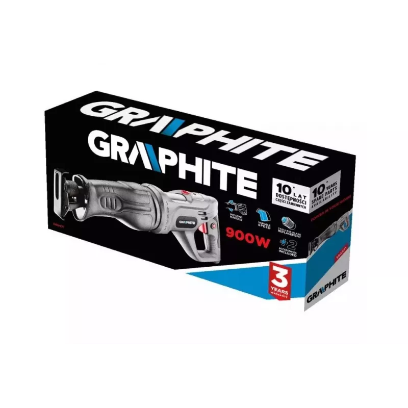 Šabloninis pjūklas 900W Graphite 20mm eiga, smūgių skaičius 0-2600 min⁻¹