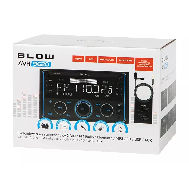 Automagnetola BLOW AVH-9620 2DIN su Bluetooth 5.0, 2,8 inch ekranu, 4×60 W RMS