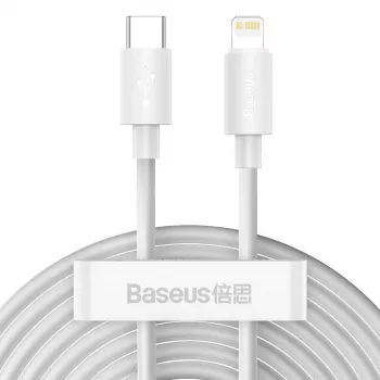 Baseus Simple Wisdom duomenų kabelių rinkinys USB-C į Lightning PD 20W (2 vnt.) 1,5 m baltas