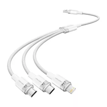 USB 2.0 A į 3-in-1 3A kabelis Vention CTPWG 1,5 m baltas