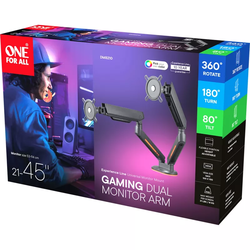 Universali žaidimų dviejų monitorių rankena DM8210, pilka, su RGB apšvietimu