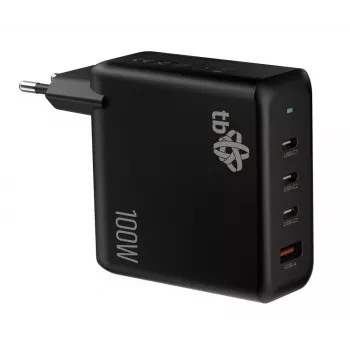 3x USB-C + USB A sieninis įkroviklis su PD, juodas, GaN 100W