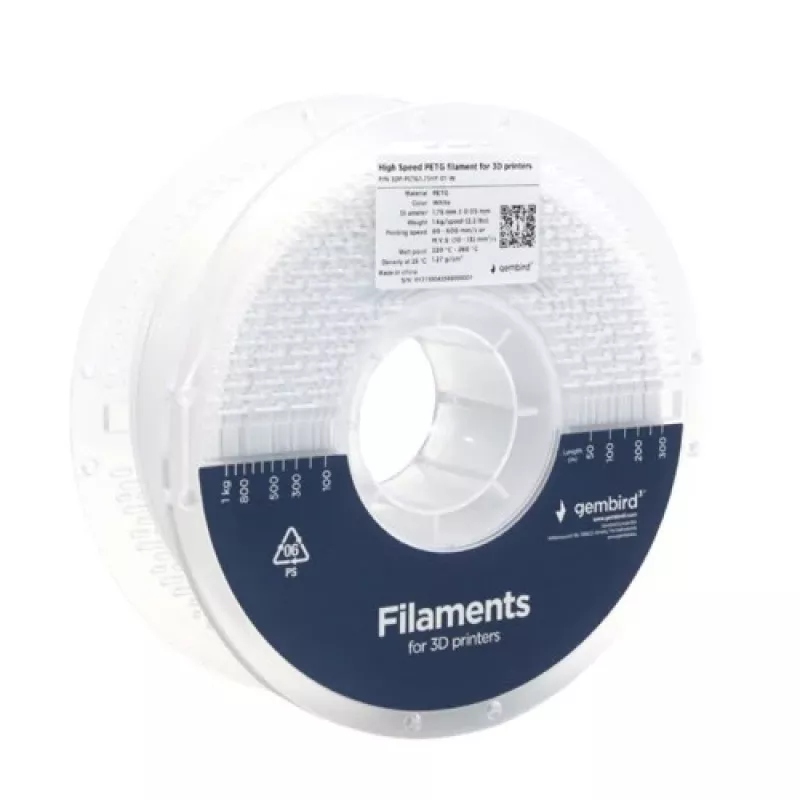 Gembird PETG 3D spausdinimo filamentas 1.75 mm baltas 1 kg
