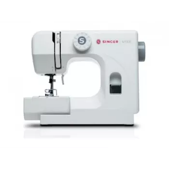 Pusiau automatinė siuvimo mašina SINGER M1005 — 11 siūlių, 4 mm dygsnio plotis, viršutinė drop-in ritė, laisva rankovė, 2,5 kg