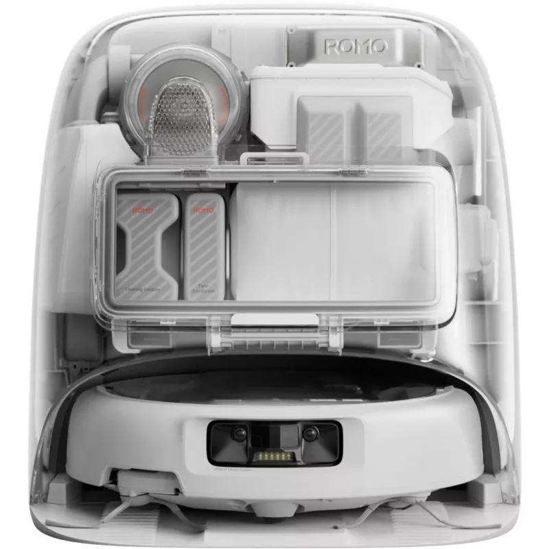 Robotinis dulkių siurblys ir šlapias valymas DJI ROMO P (vandens talpos versija) Pilka/Balta, 0,26 L dulkėms, 4 L švaraus / 3,2 L nešvaraus vandens, 5000 mAh baterija