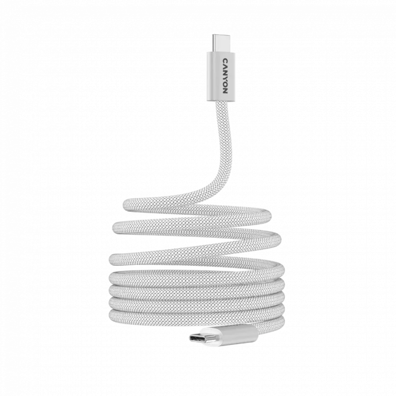 CANYON OnWire 60MG USB-C į USB-C laidas, magnetinis, pintas, 1 m, baltas