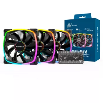 MONTECH AX120 120mm ARGB 3 vnt. korpuso ventiliatoriai - juodi