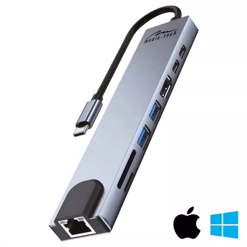 MEDIA-TECH USB 8 IN 1 GIGA LAN HUB MT5046