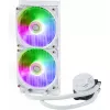 Skysto aušinimo komplektas Cooler Master MasterLiquid 240L Core ARGB White — 240 mm radiatorius, 120 mm ventiliatoriai, palaiko LGA1700/AM5/AM4 ir senesnius lizdus