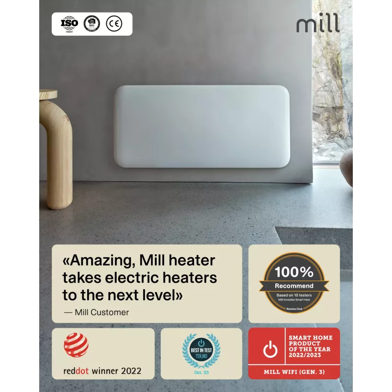 Mill WiFi Panelinis Šildytuvas PA1500WIFI4A | 1500 W | Tinka patalpoms iki 22 m² | Baltas | IPX4