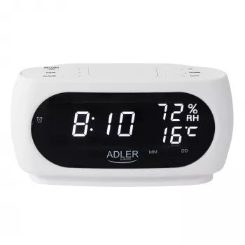 Adler AD 1186W žadintuvas su skaitmeniniu ekranu ir termometru, juodas/baltas