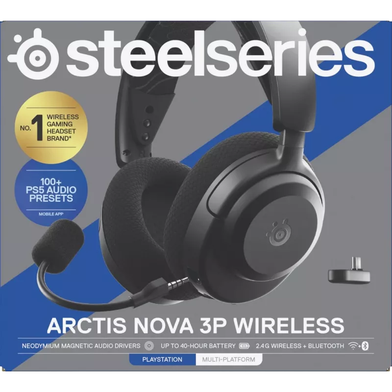 Ausinės STEELSERIES Arctis Nova 3P Wireless, uždengiančios ausis, lankelis ant galvos, 20–22000 Hz, 260 g, juodos