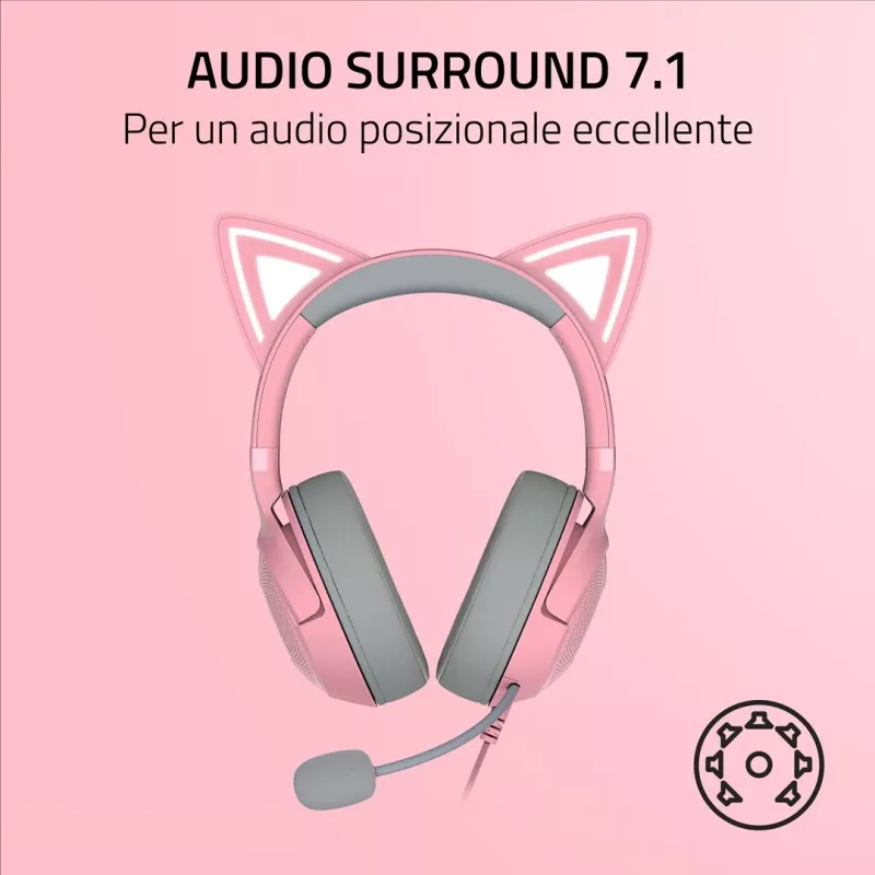 Laidinė ausinė ant galvos Razer RZ04-04730200-R3M1 — uždengiančios ausines, 1,3 m laidas, 353 g, rožinė