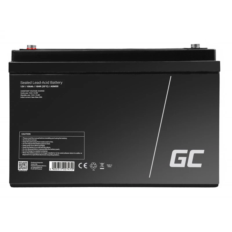 Green Cell AGM30 12 V 100 Ah sandarioji AGM baterija jūrų ir laisvalaikio transportui, 171×214×330 mm